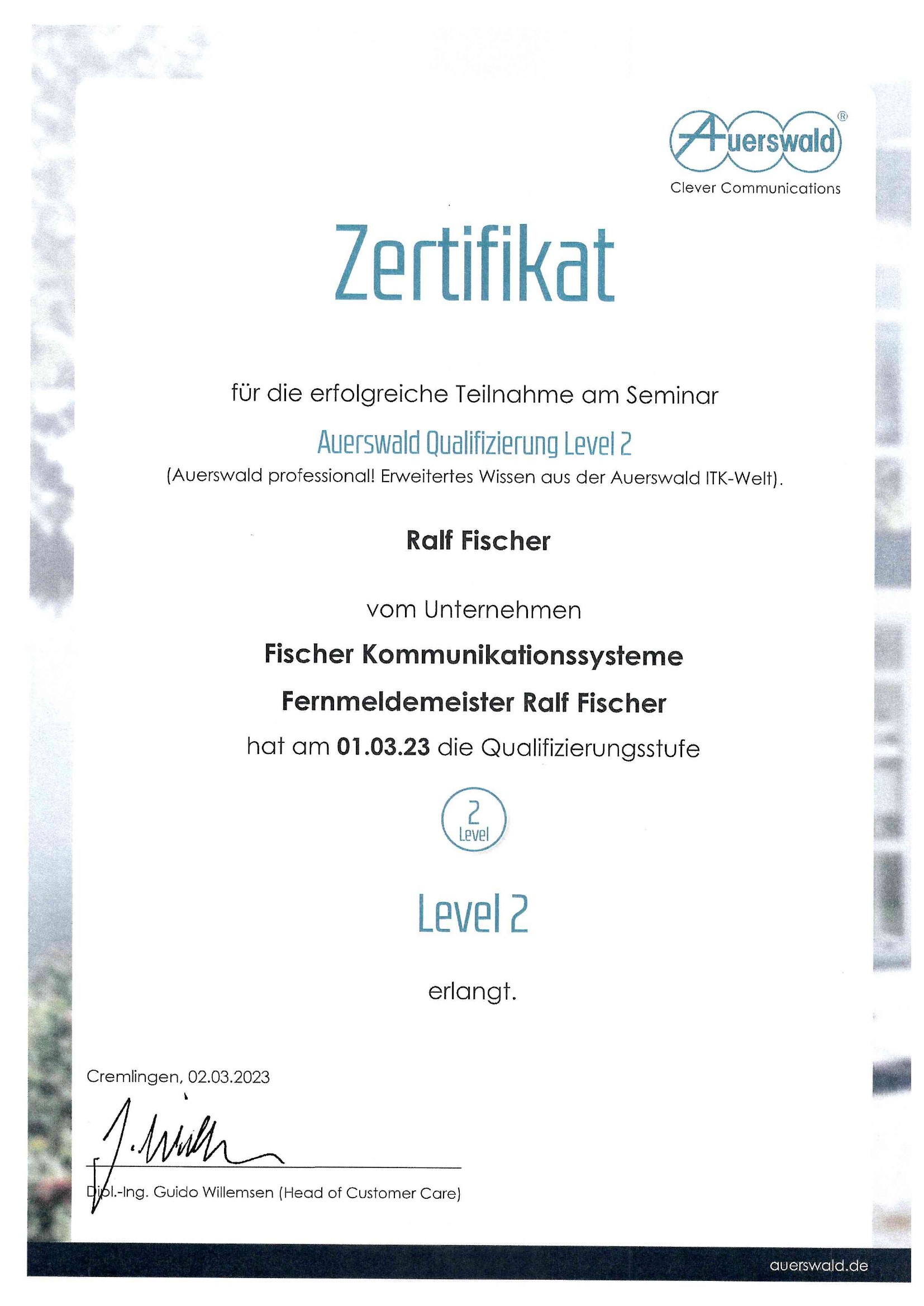 Auerswald Qualifizierung Level 2 von Ralf Fischer